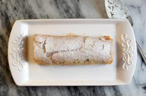 vegan ginger pear strudel on a tray