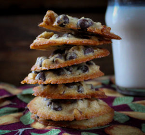 a stack of vegan chocolate chip cookies