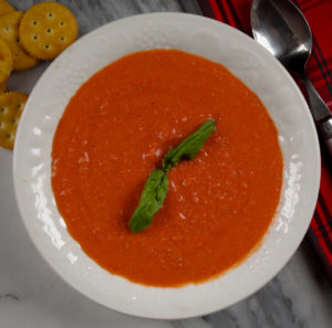 a bowl of vegan tomato soup