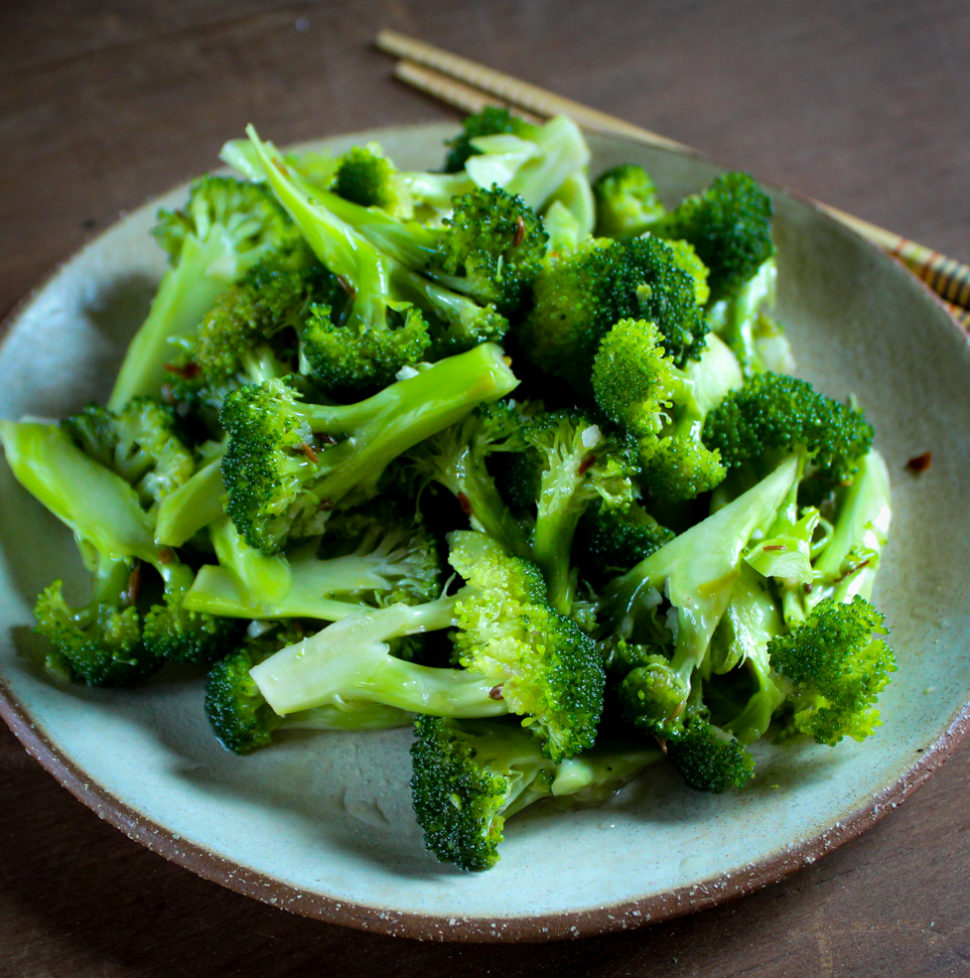 a plate of vegan broccoli salad